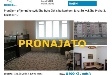 Pronájem bytu Želivského
