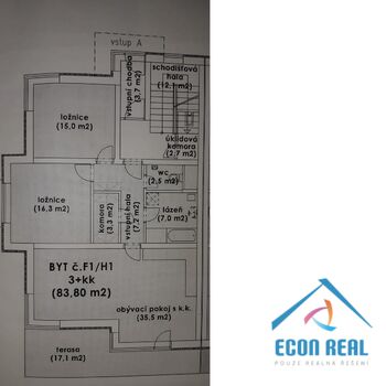 Pronájem krásného bytu 3+kk s terasou, zahradou a 2 místy k parkování, Platanova, Jesenice