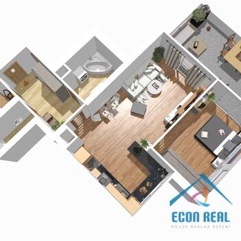 Vzdušný a prostorný byt 2kk s terasou, sklepem a garážovým stáním, P. Beneše, Praha 9 Letňany