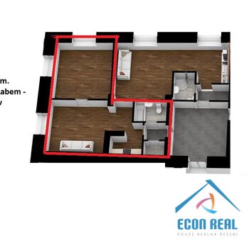 Pronájem prostorného bytu 2+kk, 60 m2, Mariánské nám., Stará Boleslav