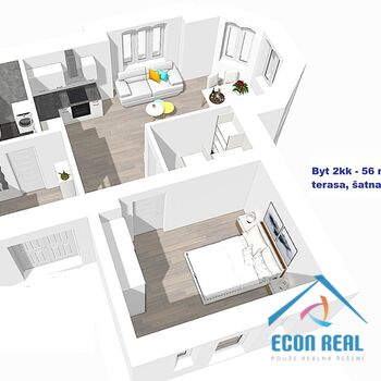 Pronájem zcela nového bytu 2kk 56 m2, terasa 18 m2, parkovací stání, ve vile, Havlíčkova, Kolín