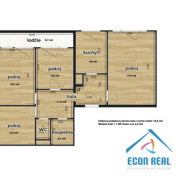 Prodej rodinného, světlého bytu 4+1, 74,6 m2 s lodžií a sklepem, sídliště Cukrovar, Kralupy n/V.