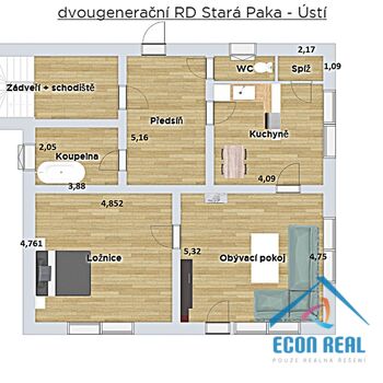 Prodej domu se dvěma byty, garáže, zahrada 2815 m2, Ústí u Staré Paky